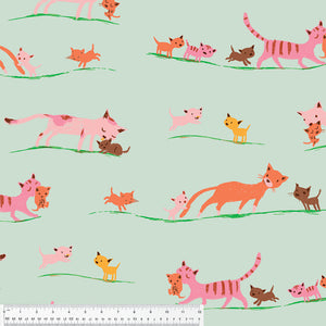 Heather Ross Mint Marching Kittens Winterfleece